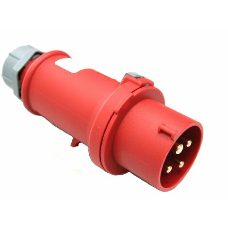 as - Schwabe spina CEE 400V/32A/4 poli - Spina di alimentazione con contatto a vite per il collegamento alla rete - Spina resistente agli urti - Protezione dagli spruzzi IP44 - Rosso/grigio, 60572