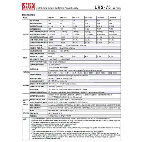 Alimentatore Meanwell 75W per Strip Led 24V Trasformatore LRS-75