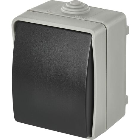 EMOS Interruttore campanello impermeabile con bilanciere, colore grigio-nero, 250 V /10 AX, plastica, montaggio a parete, classe di protezione IP54 per esterni (1/4)