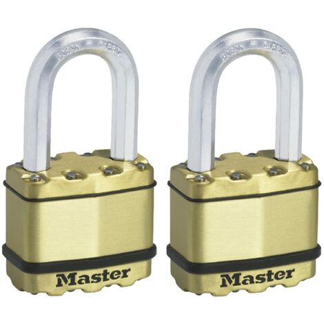 MASTER LOCK Lucchetto ad Alta Sicurezza [Chiave] [Acciaio Laminato e Rivestimento Protettivo] [Esterno] [Arco M] [Set di 2] M5BEURTLF - Ideale per Portali, Garage, Sconto