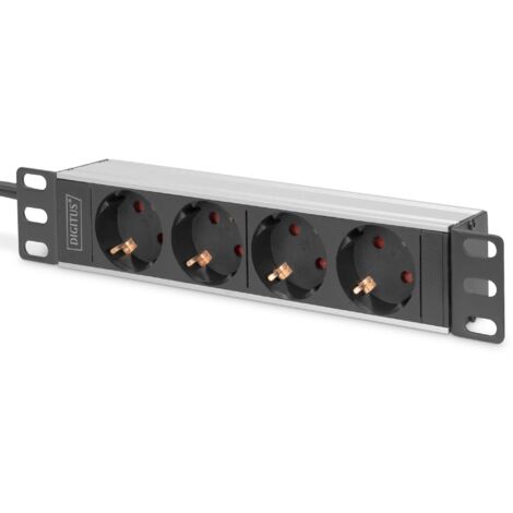 DIGITUS Multipresa a 4 vie - 1U - 10 pollici (254 mm) - montaggio su rack in armadio di rete - DN-95418 - argento/nero (1/4)