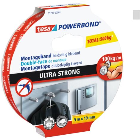 tesa Powerbond Ultrastrong Nastro Biadesivo per Fissaggio, 5m x 19mm, Standard (1/4)
