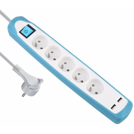 Electraline Gummy Multipresa Con 3 Prese E 2 USB 2,1A – Cover In Silicone Grigio, Cavo 2m, Spina Piatta 90°