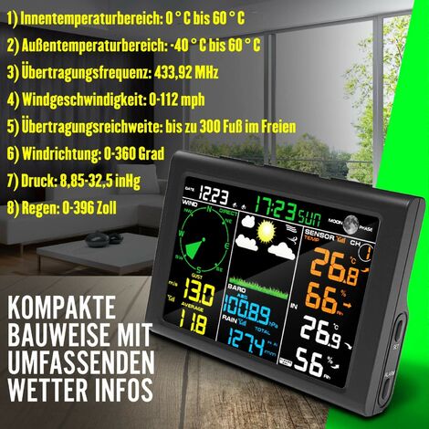 Sainlogic Stazione Meteo Wireless con Sensore Esterno, 8 in 1 Stazione Meteo  Wireless con Previsioni Meteo, Temperatura, Pressione dell'aria, Umidità