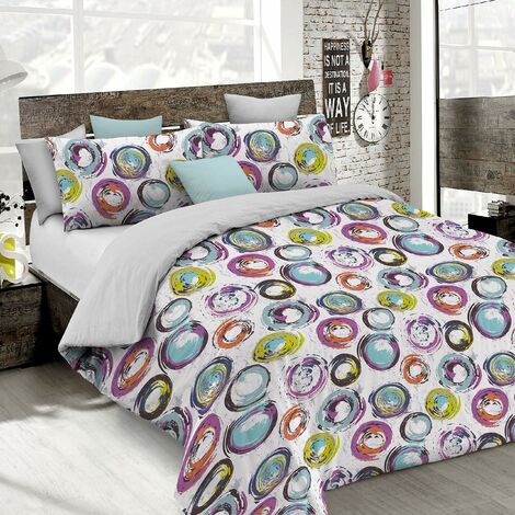 Set Copripiumino 100% Cotone Fantasy, Lavorato in Italia - Parure Copri Piumino - Sacco Piumone 150x200 cm con Patella e Federe Cuscino, Singolo, Cerchi Astratti (1/4)