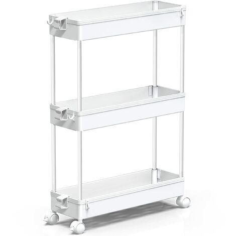 SPACEKEEPER Carrello portaoggetti a 3 Piani, Scaffale con Ruote, Carrellino  Salvaspazio per Cucina Bagno Lavanderia Sedili