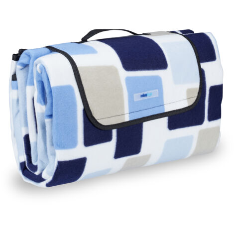 Relaxdays Coperta da Picnic XXL, Plaid Impermeabile, Alluminio Isolante, Pieghevole, con Manico, Telo 200x200, Blu Beige (1/5)