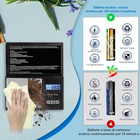 Bilancia di Precisione,Bilancia da Cucina 1000g/0.1g in Acciaio Inox, con  Display LCD e