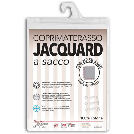 V.I.P. Very Important Pillow Sacco Coprimaterasso in Cotone Fasciato, Lavorazione Jacquard con Zip, Cerniera su 3 Lati, 125 x 200 + 27cm Piazza e Mezza (1/3)