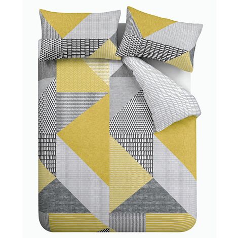 Catherine Lansfield Larsson Geo - Set copripiumino per letto, Ocra, Singolo (1 copripiumino 135 x 200 cm + 1 federa 50 x 75 cm)