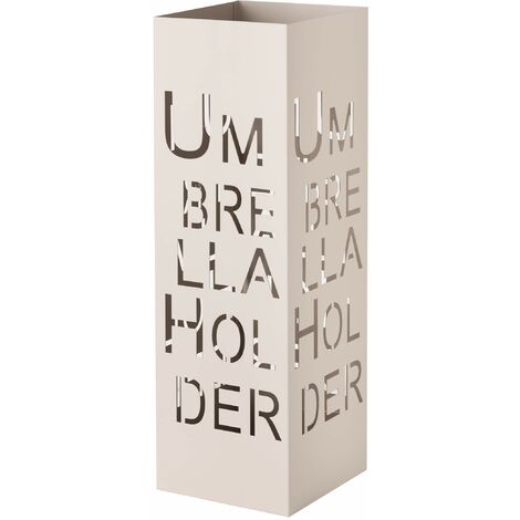 Baroni Home Portaombrelli Porta Ombrelli Design Moderno in Metallo con Intaglio Scritta Umbrella Holder Grigio Tortora con Gancino e Vaschetta Scolapioggia Rimovibile 15,5X15,5X49 cm