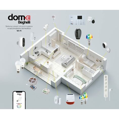 Beghelli Dome 81168 Modulo attuatore Wi-Fi ON-OFF, Smart con App Beghelli  DOME, Uscita relè, Massimo 250W Lampadine LED, IP20