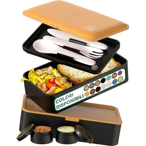Lunch Box Ermetico 4 Scomparti Con Posate - Portapranzo Ufficio Impermeabile, Microonde E Lavastoviglie Safe - Bento Box Per Adulti 1.2L