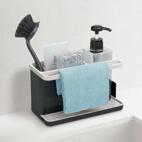 ORGANIZER INOX X LAVELLO PORTA SPAZZOLINI E SPUGNE CON DISPENSER SAPONE  LIQUIDO