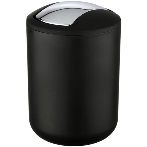 WENKO Portarifiuti con coperchio basculante Brasil S nero - infrangibile Capacità: 2 l, TPE, 14 x 21 x 14 cm, Nero