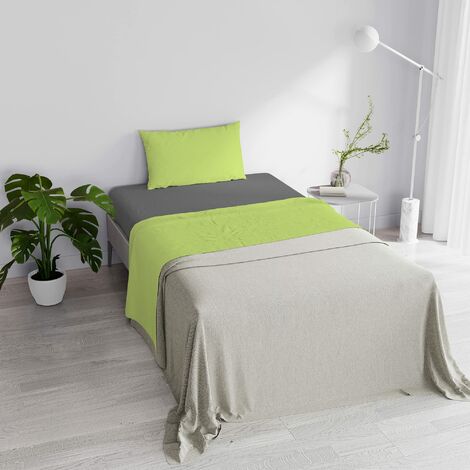 Italian Bed Linen Completo Letto Natural Color, 100% Cotone, Verde Acido/Fumo,  Singolo