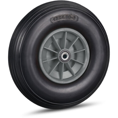 Relaxdays Ruota per Carriola 4.00-6, Gomma Piena e Cerchione in Plastica, 3 Adattatori, Max 100 kg, in Nero Grigio (1/5)