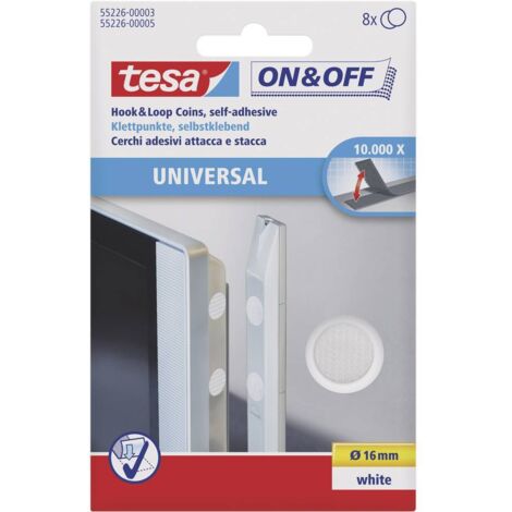 tesa® On&Off, Dischetti Autoadesivi Universali, ø 16 mm, Bianco (1/4)