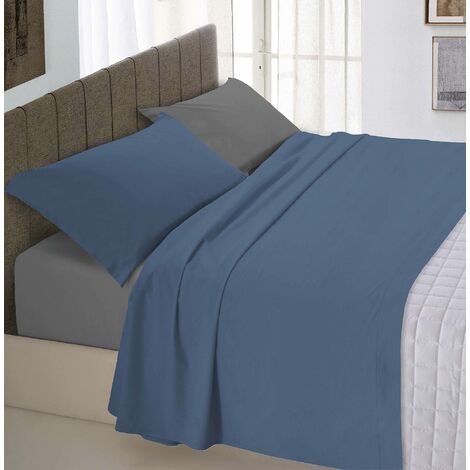 Set Lenzuola Letto Singolo Cotone Natural Color, lavorato in Italia - Completo Letto, Lenzuolo Sotto con Angoli, Telo Sopra 90x200cm e Federa con Patella Interna, Avio/fumo (1/5)