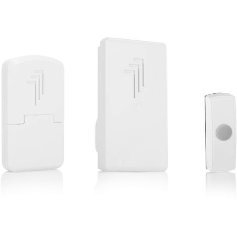 Byron DB312 - Campanello wireless a batteria, alimentato a batteria, plug in & Bell Push, portata 30 m, suono classico Ding Dong, bianco (1/4)