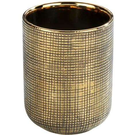 WENKO Bicchiere portaspazzolini Rivara, pregiato portaspazzolini per spazzolini e dentifricio, in raffinata ceramica, dipinto a mano, Ø 7,5 x 9,5 cm, colore oro