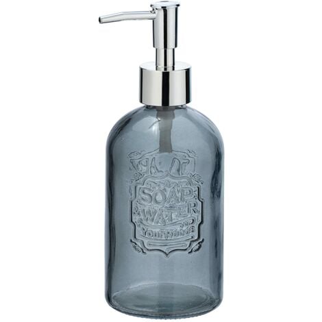 WENKO Dosatore di sapone Vetro grigio rotondo - Dispenser sapone liquido, dispenser  detersivo piatti Capacità: 0.4 l