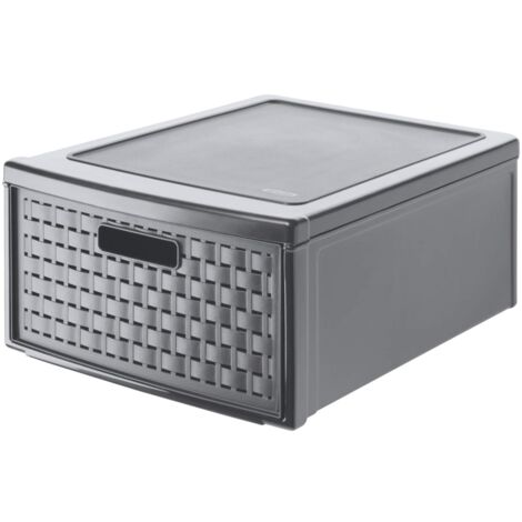 Rotho Country Cassettiera con 1 Cassetto in Rattan, Plastica (PP) senza BPA, Grigio (Antracite), Grande/19.2 L, 45.0 x 34.0 x 20.0 cm