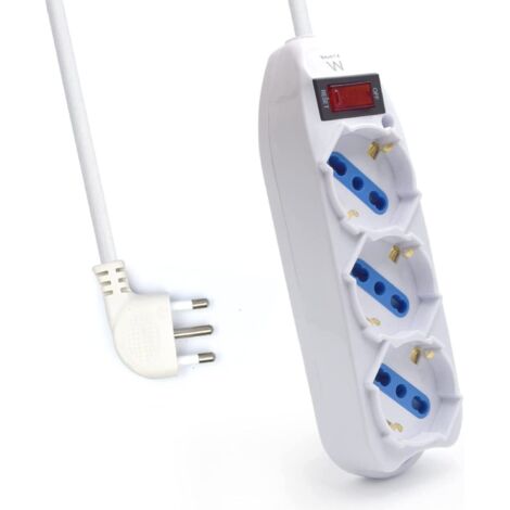 Multipresa a 3 Posti, Ciabatta Elettrica con 3 Prese Schuko/Tedesche e Italiane 10A/16A - Spina Italiana 10A - Potenza 250V/2500W - Cavo da 1,5 Metri, Prese Angolate a 45°