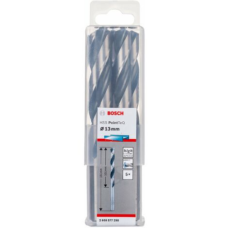 Bosch Accessories 2608577298 HSS PointTeQ (13 x 101 x 151 mm) - Set da 5 Pezzi di Punte Elicoidali per Trapano per Metallo, Acciaio, Fusione o Plastica, Grigio (Argento), Ø 13 mm