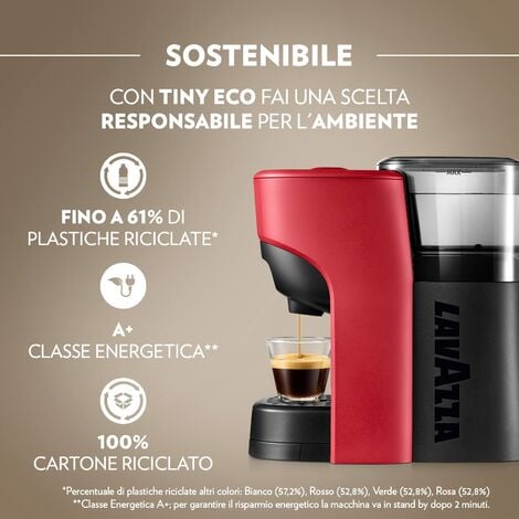 Lavazza, A Modo Mio Macchina per Caffè Tiny Eco Rossa con 64 Capsule  Qualità Rossa Incluse