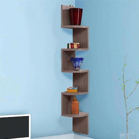 BAKAJI Libreria Scaffale Mensole da Parete Angolare Design Moderno in Legno Melaminico con 5 Ripiani ad Angolo Dimensioni 123 x 20 cm (Grigio Rovere)