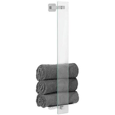 tesa Esteetic Porta Asciugamani Adesivo per Ospiti - Portasciugamani in metallo con barra in vetro satinato - senza forature - Rimovibile senza tracce - 668 mm x 180 mm x 128 mm (1/4)