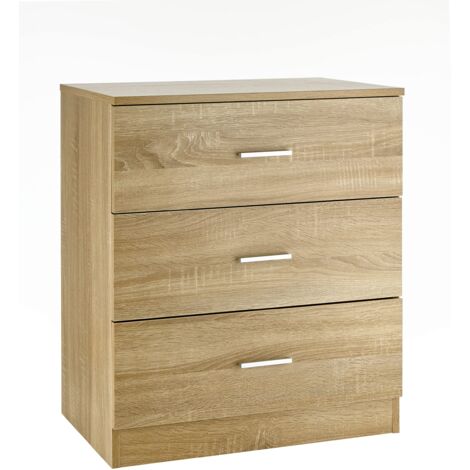 Baroni Home Cassettiera 3 cassetti in Nobilitato, Mobiletto da Camera da Letto o Soggiorno, Mobile Moderno Rovere 60x40x70 cm (1/5)