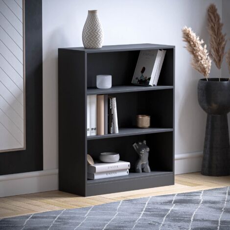 Vida Designs Cambridge - Libreria bassa a 3 ripiani, in legno Nero, per ufficio, soggiorno (1/5)