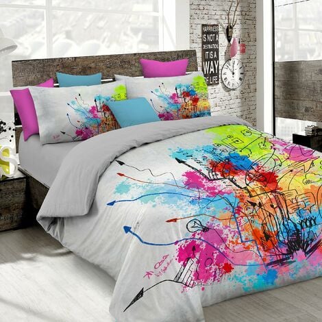 Italian Bed Linen Parure Copripiumino Stampa Digitale Ki-OSA, 100% Cotone,  Multicolore (Kio627), Matrimoniale, 250