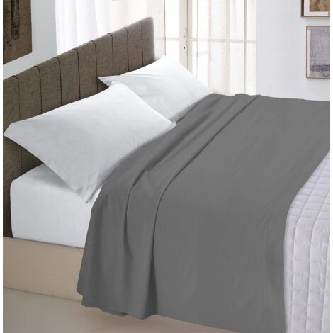 Italian Bed Linen Max Color Lenzuolo Sopra Tinta Unita, 100% Cotone, Singolo, Fumo, 150 x 300 cm (1/4)