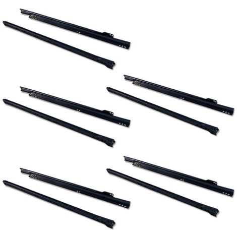 Emuca - Guida-Binario con Cuscinetti a Rulli per Cassetto, Verniciato Nero, 550 mm, Set di 5