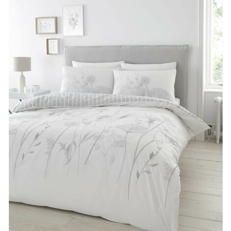 Catherine Lansfield Meadowsweet Floral Set Copripiumino, Policotone, Bianco, Super King