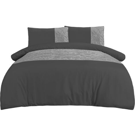 Sleepdown Set di biancheria da letto con copripiumino e federe, con bordo in velluto, color grigio antracite, morbido e raffinato, per letto matrimoniale (200 x 200 cm)