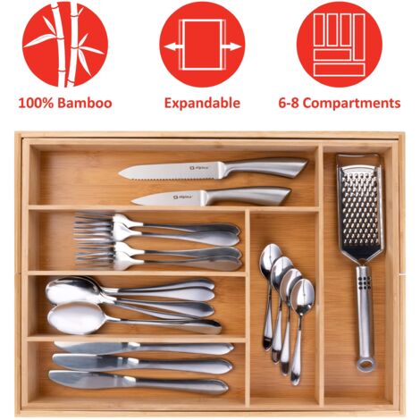Practical Comfort Organizer per cassetti in alluminio per utensili da cucina, posate e 9 divisori | MEDIO | Versione aggiornata