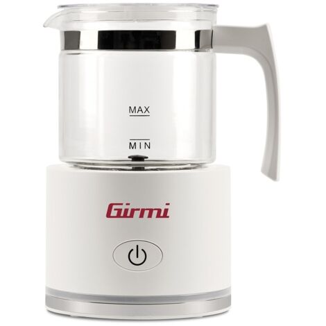 Girmi ML70 Montalatte, 600W, Capacità 250 ml, Contenitore in vetro, Spegnimento automatico, Monta e scalda anche Latte Vegetale, Bianco