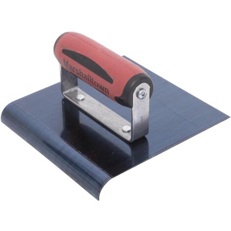 Frattazzo per bordi Marshalltown in acciaio blu con impugnatura Durasoft, per arrotondare il calcestruzzo, raggio: 10 mm, labbro 13 mm, dimensioni della frattazzo: 152x152 mm