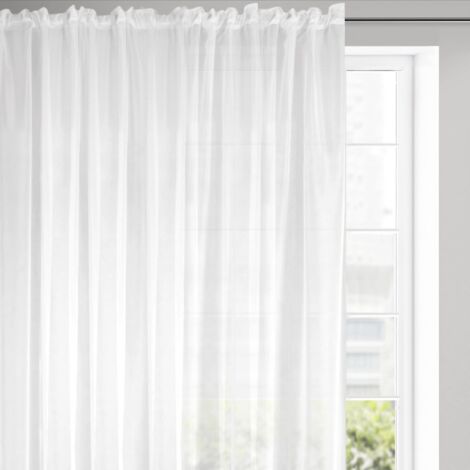 Tenda Trasparente Con Pompon E Occhielli - Eurofirany Tamay 140x250 Cm - Bianco, In Poliestere Per Soggiorno E Camera