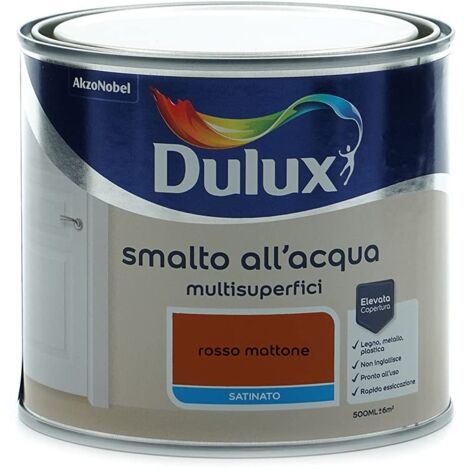 Dulux Smalto Satinato all'Acqua per Metallo Plastica e Legno Pronto all'Uso per Esterni e Interni, 0.5 Litri, Rosso Mattone (1/5)
