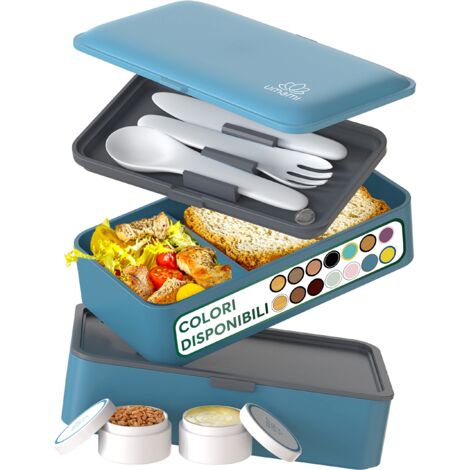 Umami Lunch Box 1200ml Turchese: Porta Pranzo Ermetico 4 Scomparti Con Posate E Saliere, Microonde E Lavastoviglie - 2