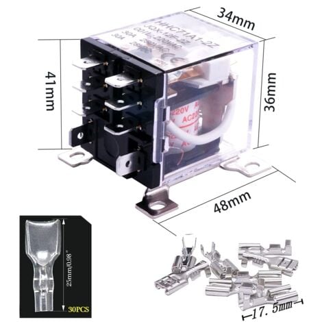 Relè Elettromagnetico AC220V 8Pin DPDT - 2NO + 2NC, Con Base E LED