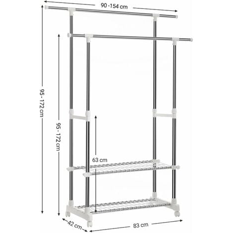 ALBA Porta abiti su ruote Jack, 82 x 42 x 103 cm, Acciaio cromato/ABS, Nero  - Stender Appendiabiti