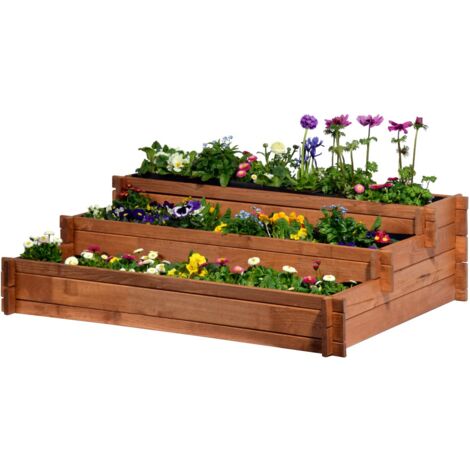 dobar Aiuola Rialzata Tre Piani Peru” in Legno (Pino): Kit Aiuola da Tavolo per Verdure, Erbe, Fiori, Posizionabile in Modo Versatile, Marrone, 110 x 88 x 36 cm, 58180 FSC