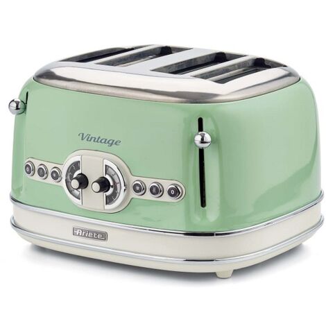 Ariete 156 Tostapane Vintage 4 fette di pane - senza pinze - 6 Livelli di tostatura - Defrost - 1600 Watt - Linea Vintage - Verde