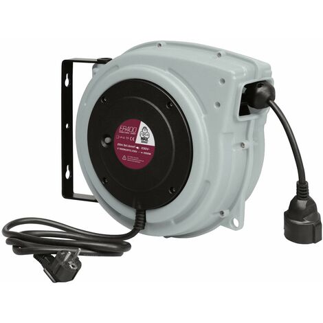 Stak REELPRO-FR-40 - Avvolgicavo elettrico professionale, tamburo fisso, impermeabile IP44 cavo 40 m in gomma 3G2,5 mm2 per cantiere, bricolage, giardino, 4 prese, struttura in acciaio, colore: Giallo